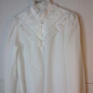 Vintage White Lace Blouse Lee Mar Victorian Pleat